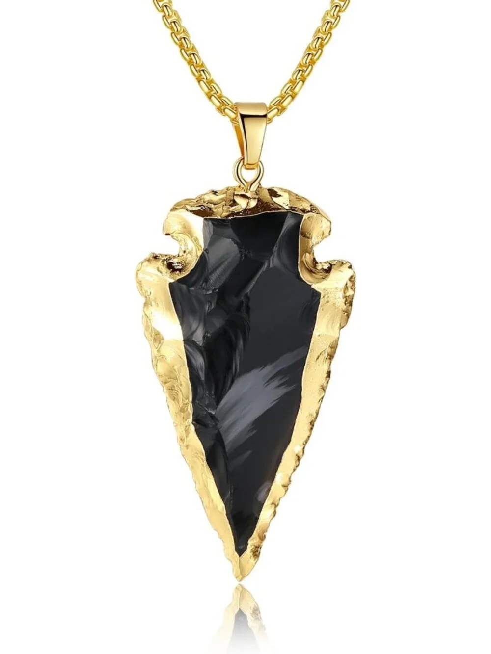 Raw Black Obsidian Arrowhead Pendant Necklace for Men & Women, 20-32” Adjustable